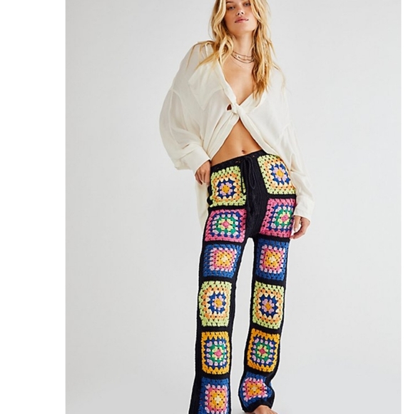 Free People Pants - Free People FLOOK Slouchy Crochet Trousers In Black Combo NWT